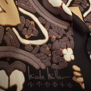 Nicole Miller Black and Brown Silk Floral Scarf